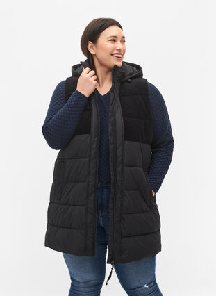 Lang vest med hætte og lynlås, Black, Model image number 0