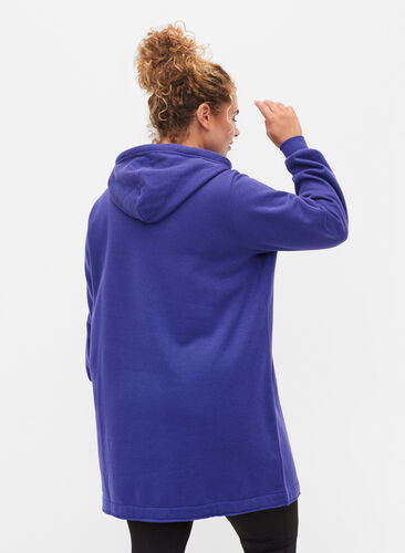 Lang sweatshirt med hætte og lommer, Deep Blue, Model image number 1