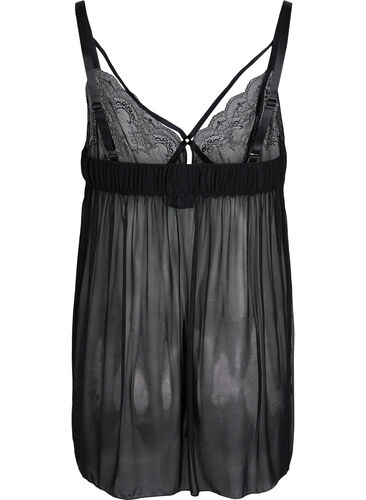 Transparent chemise med blonder, Black, Packshot image number 1