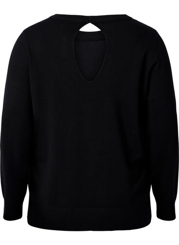 Viskose strikbluse med rygdetalje, Black, Packshot image number 1