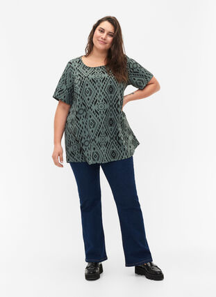 FLASH - Bluse med korte ærmer og print, Balsam Graphic, Model image number 2