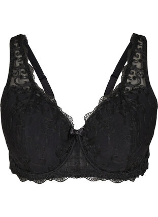Vatteret bøjle bh med blonder, Black, Packshot image number 0