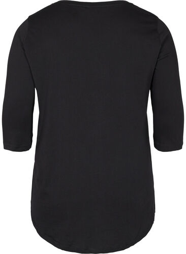 Bomulds t-shirt med 3/4 ærmer, Black LOUNGE, Packshot image number 1