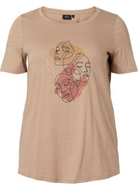 Bomulds t-shirt med rund hals og tryk