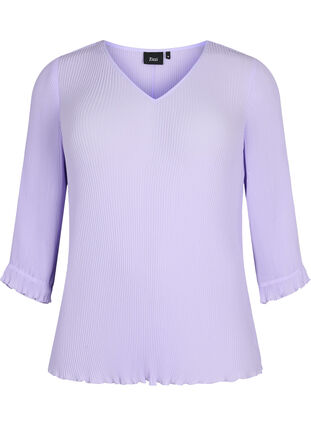 Plisseret bluse med 3/4 ærmer, Lavender, Packshot image number 0