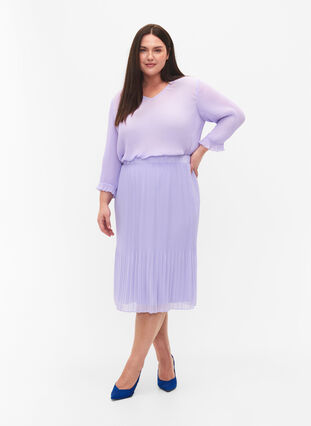 Plisseret bluse med 3/4 ærmer, Lavender, Model image number 2