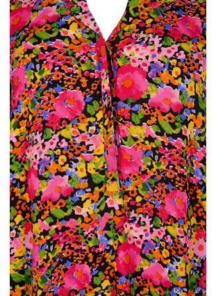 Blomstret viskose tunika med 3/4 ærmer, Neon Flower Print, Packshot image number 2
