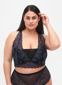 Bralette med blonder og mesh, Black w. blue lace, Model
