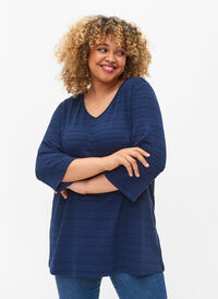 Bluse med 3/4 ærmer og v-udskæring, Navy Blazer, Model