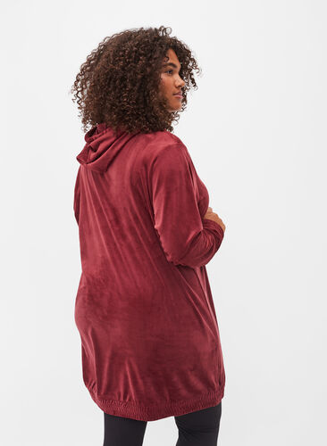 Velour sweatkjole med hætte, Cabernet, Model image number 1