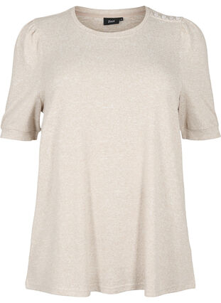 Bluse med korte pufærmer, Natural Mél, Packshot image number 0