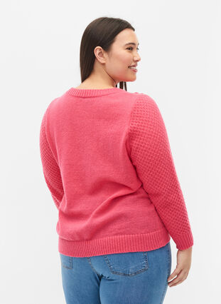 Strikbluse med blomsterdetalje, Hot Pink, Model image number 1