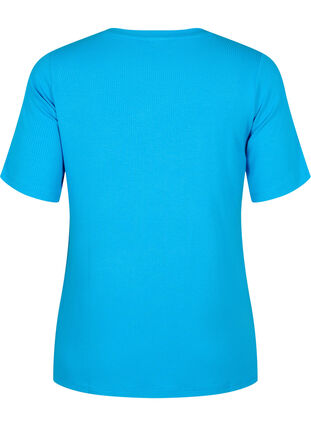 T-shirt i viskose med ribstruktur, Ibiza Blue, Packshot image number 1