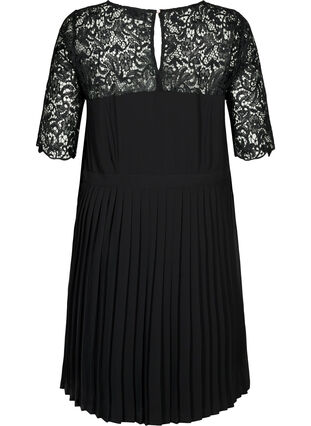 Kortærmet kjole med blondeoverdel, Black, Packshot image number 1