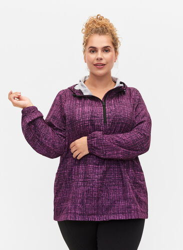 Sports anorak med lynlås og lommer, Square Purple Print, Model image number 0