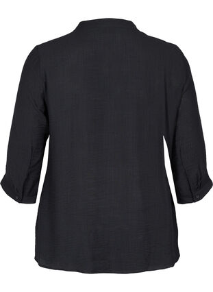 Viskosebluse med 3/4 ærmer og blondedetalje , Black, Packshot image number 1
