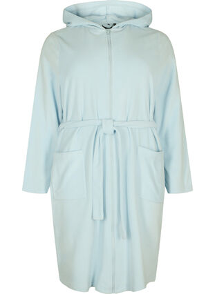 Morgenkåbe med lynlås og hætte, Cashmere Blue, Packshot image number 0