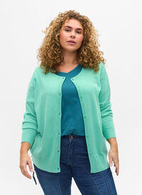 Strikket cardigan i viskosemix, Dusty Jade Green, Model