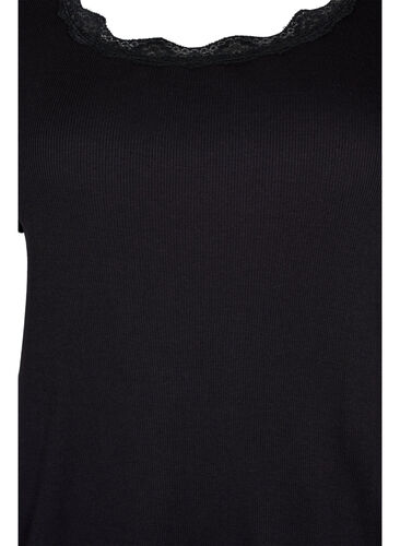 Kortærmet natbluse med blondekant, Black, Packshot image number 2