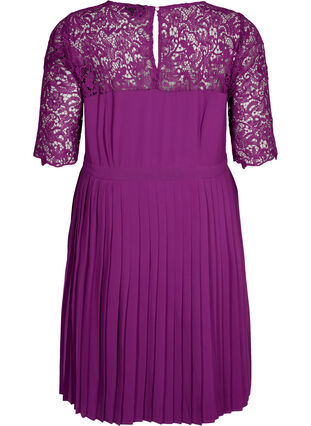 Kortærmet kjole med blondeoverdel, Grape Juice, Packshot image number 1