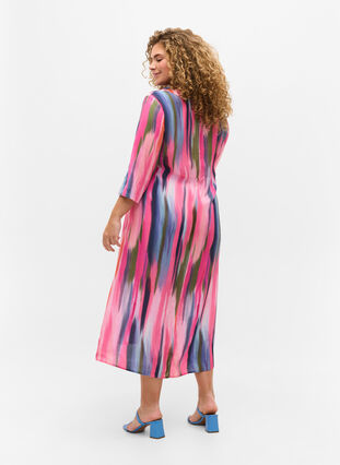 Printet midikjole med 3/4 ærmer, Pink AOP, Model image number 1