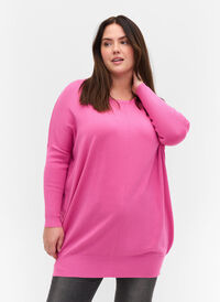 Strikbluse med rund halsudskæring, Wild Orchid, Model