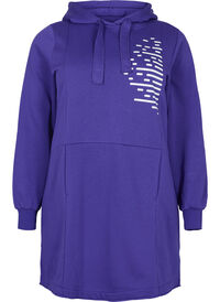 Lang sweatshirt med hætte og lommer