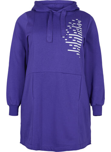Lang sweatshirt med hætte og lommer, Deep Blue, Packshot image number 0
