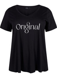 Bomulds t-shirt med teksttryk og v-hals