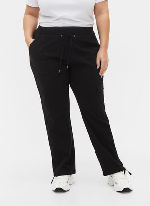 Løse cargobukser i bomuld, Black, Model image number 3