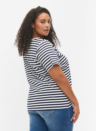 2-pak basis t-shirt i bomuld, Navy/Navy Stripe, Model image number 1