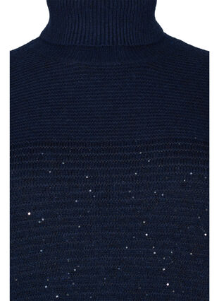 Strikbluse med rullekrave og pailletter, Navy Blazer, Packshot image number 2