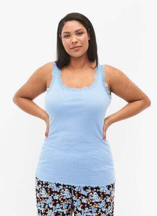 Top med blondekant, Blue, Model image number 0