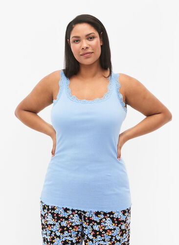Top med blondekant, Blue, Model image number 0