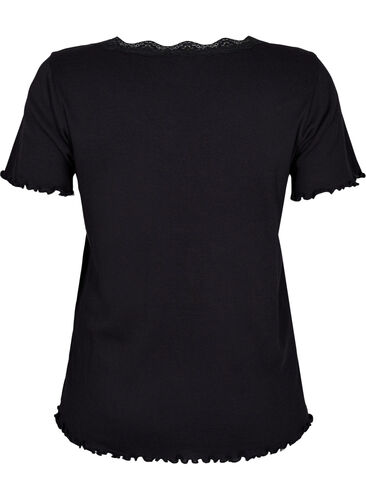 Kortærmet natbluse med blondekant, Black, Packshot image number 1