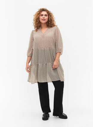 FLASH - Prikket tunika med 3/4 ærmer, Off White Dot , Model image number 2