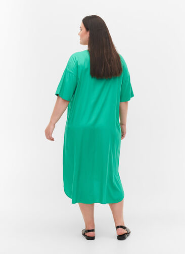 Kortærmet skjortekjole i viskose , Holly Green, Model image number 1