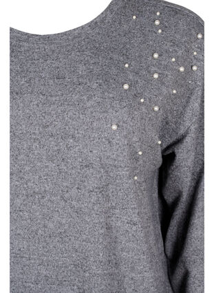 Langærmet bluse med perledetalje, Medium Grey Melange, Packshot image number 2