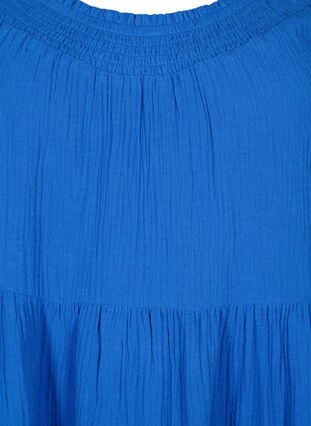 Ensfarvet stropkjole i bomuld, Victoria blue, Packshot image number 2