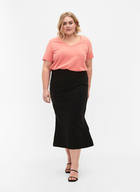 Lang nederdel i bomuld med slids, Black, Model