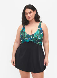 Badedragt med løst skørt, Black Blue Leaf, Model