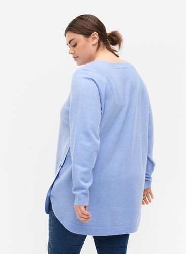 Meleret strikbluse med knappedetaljer, Lavender Lustre, Model image number 1