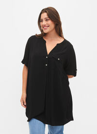 Kortærmet viskose tunika, Black, Model