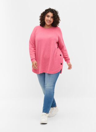 Meleret strikbluse med knappedetaljer, Hot Pink White Mel., Model image number 2