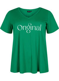 Bomulds t-shirt med teksttryk og v-hals