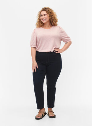 Bluse med korte pufærmer, Old Rose Mél, Model image number 2