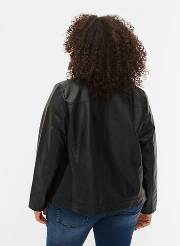 Imiteret skindjakke med lommer, Black, Model image number 1