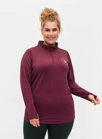 Højhalset træningsbluse med lynlås, Fig, Model