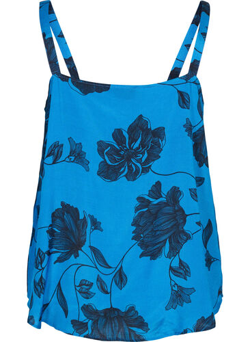 Ærmeløs viskose top med blomstermønster, Blue Flower AOP, Packshot image number 1