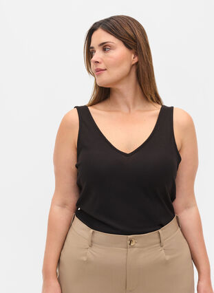 Basis top i rib med v-udskæring, Black, Model image number 0